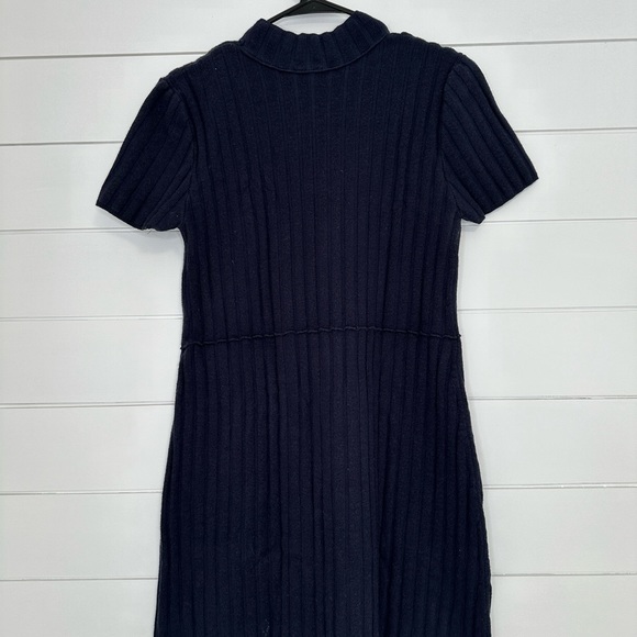 Free People Lottie Navy Blue Ribbed Button Front Mock Neck Sweater Dress XL (A11 - Picture 10 of 11